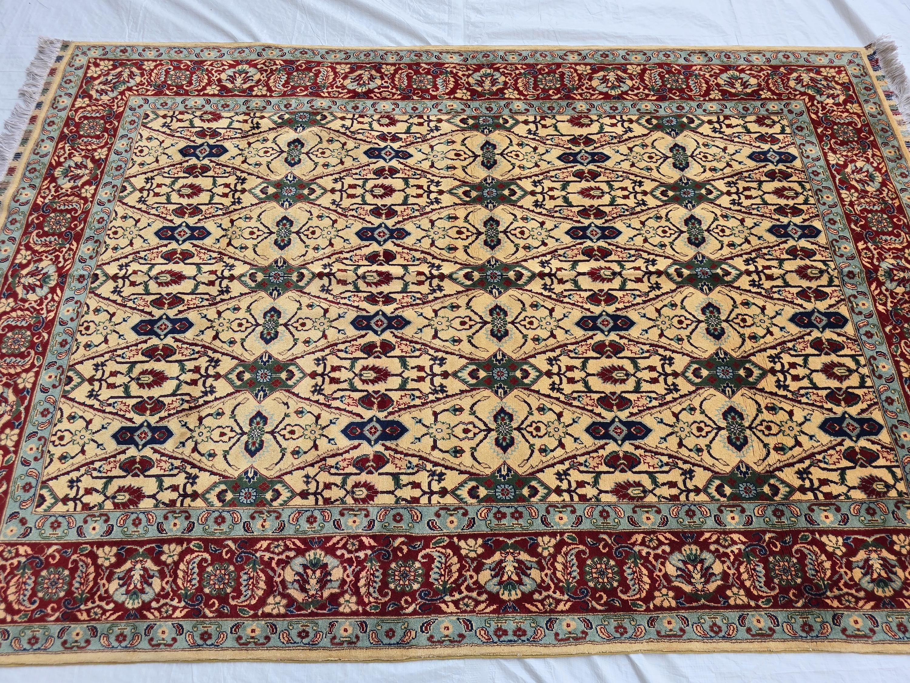 5x8ft Cream & Red Afghan Persian Rug – Hand-Knotted Floral Carpet, Wool Area Rug, Traditional Decor, Rug for Living Room, Bedroom Rug