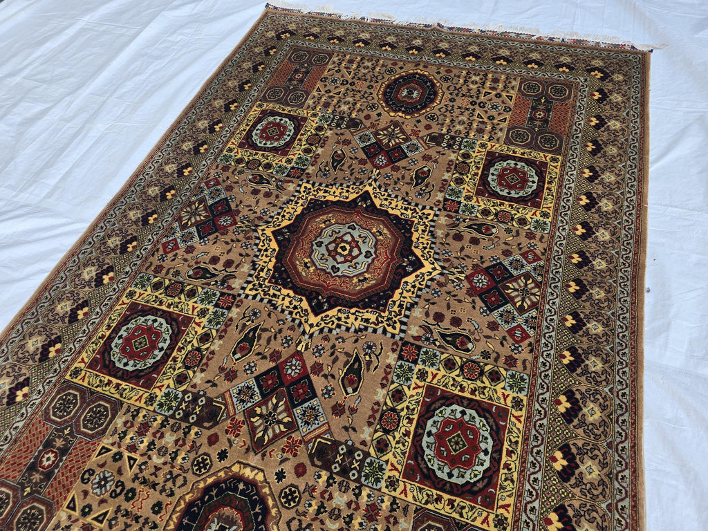 8.1 x 5.5 Mamluk Handwoven Afghan Rug, Turkmen Wool Area Vegetable Dyed Rug, High Pile Boho Home Decor Rug for Living Room, Bedroom Rug