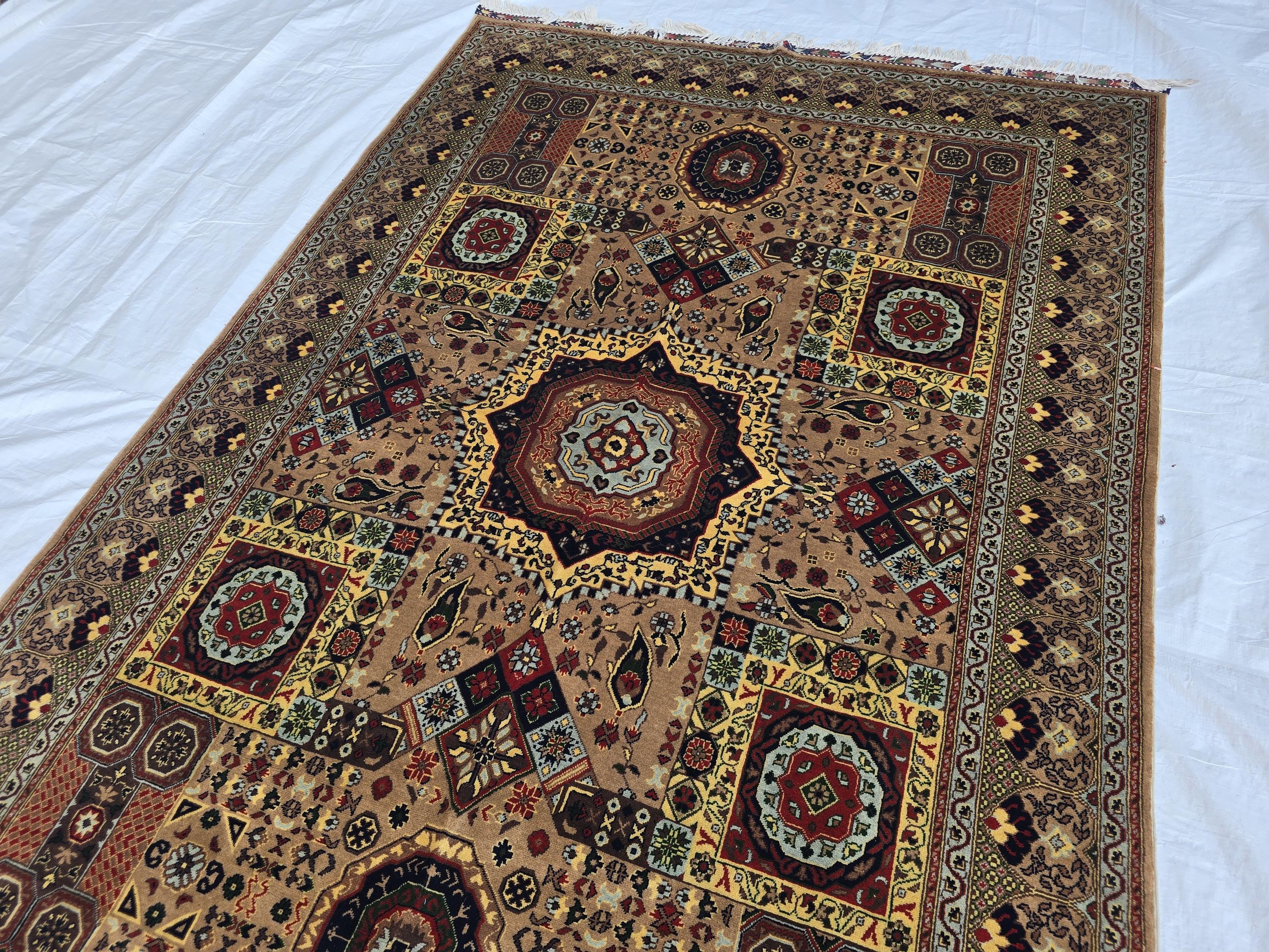 8.1 x 5.5 Mamluk Handwoven Afghan Rug, Turkmen Wool Area Vegetable Dyed Rug, High Pile Boho Home Decor Rug for Living Room, Bedroom Rug