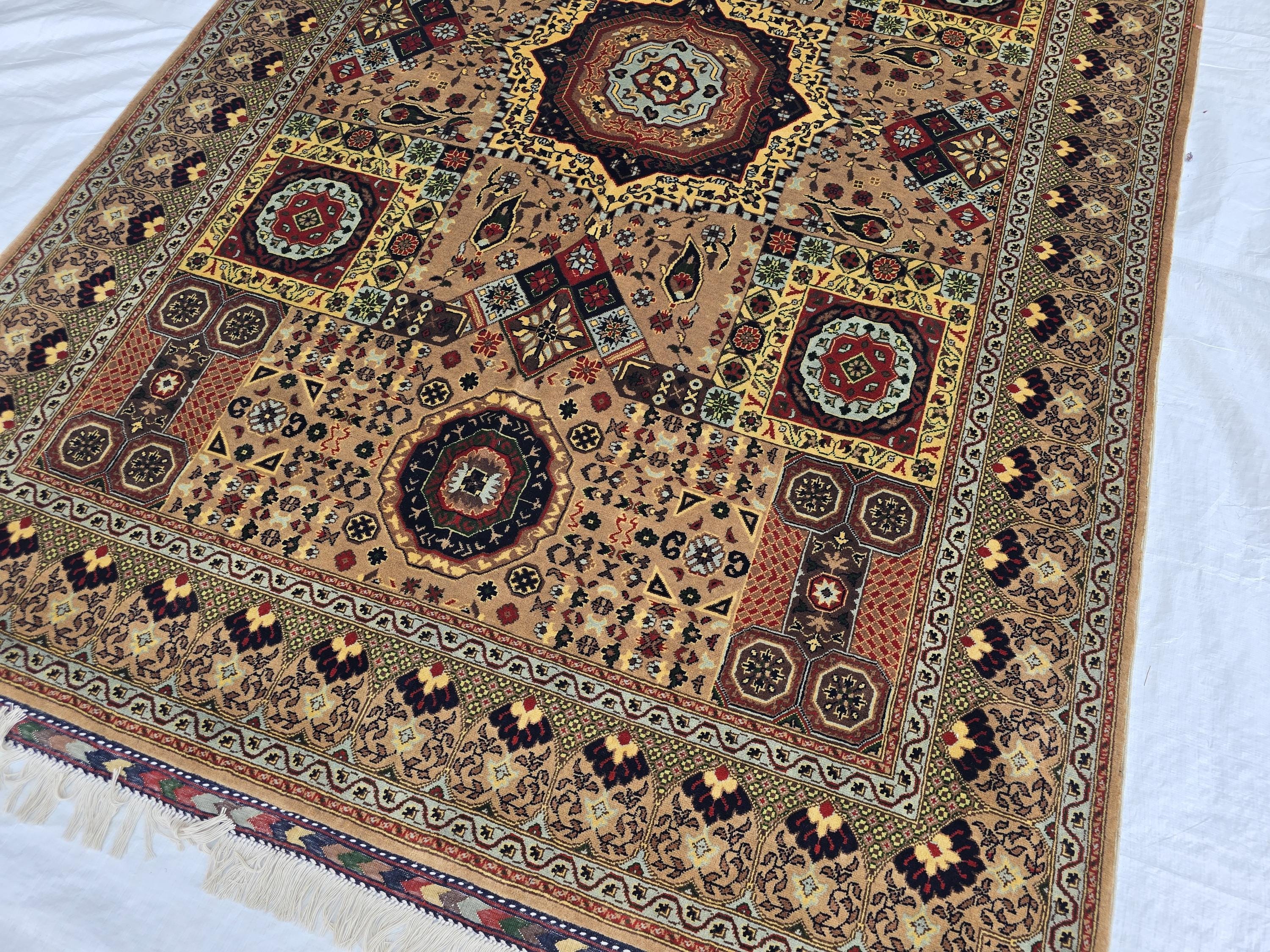 8.1 x 5.5 Mamluk Handwoven Afghan Rug, Turkmen Wool Area Vegetable Dyed Rug, High Pile Boho Home Decor Rug for Living Room, Bedroom Rug