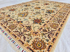 5x7ft Cream Floral Handmade Afghan Rug – Traditional Wool Area Carpet –Turkmen Oriental Design, Decorative Boho Living Room Rug, Bedroom Rug