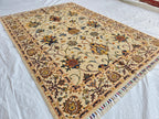 5x7ft Cream Floral Handmade Afghan Rug – Traditional Wool Area Carpet –Turkmen Oriental Design, Decorative Boho Living Room Rug, Bedroom Rug
