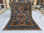 5x7 Blue Mamluk Rug– Handmade Wool Afghan Area Carpet – Traditional Geometric Oriental Design – Tribal Floor Rug Bedroom Rug 206x149 cm