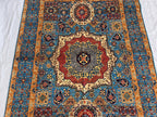 5x7 Blue Mamluk Rug– Handmade Wool Afghan Area Carpet – Traditional Geometric Oriental Design – Tribal Floor Rug Bedroom Rug 206x149 cm