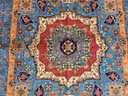 5x7 Blue Mamluk Rug– Handmade Wool Afghan Area Carpet – Traditional Geometric Oriental Design – Tribal Floor Rug Bedroom Rug 206x149 cm