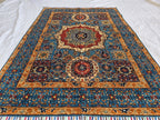 5x7 Blue Mamluk Rug– Handmade Wool Afghan Area Carpet – Traditional Geometric Oriental Design – Tribal Floor Rug Bedroom Rug 206x149 cm