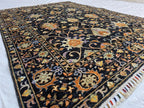 5x7ft Black Floral Afghan Rug – Handmade Wool Area Carpet – Botanical Design – Traditional Oriental Floor Rug – Boho Home Decor, Bedroom Rug