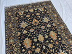 5x7ft Black Floral Afghan Rug – Handmade Wool Area Carpet – Botanical Design – Traditional Oriental Floor Rug – Boho Home Decor, Bedroom Rug