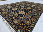 5x7ft Black Floral Afghan Rug – Handmade Wool Area Carpet – Botanical Design – Traditional Oriental Floor Rug – Boho Home Decor, Bedroom Rug