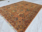 5x6ft Rust Floral Afghan Rug – Handmade Wool Oriental Carpet – Turkmen Botanical Design –Traditional Persian Style Area Rug, Living Room Rug
