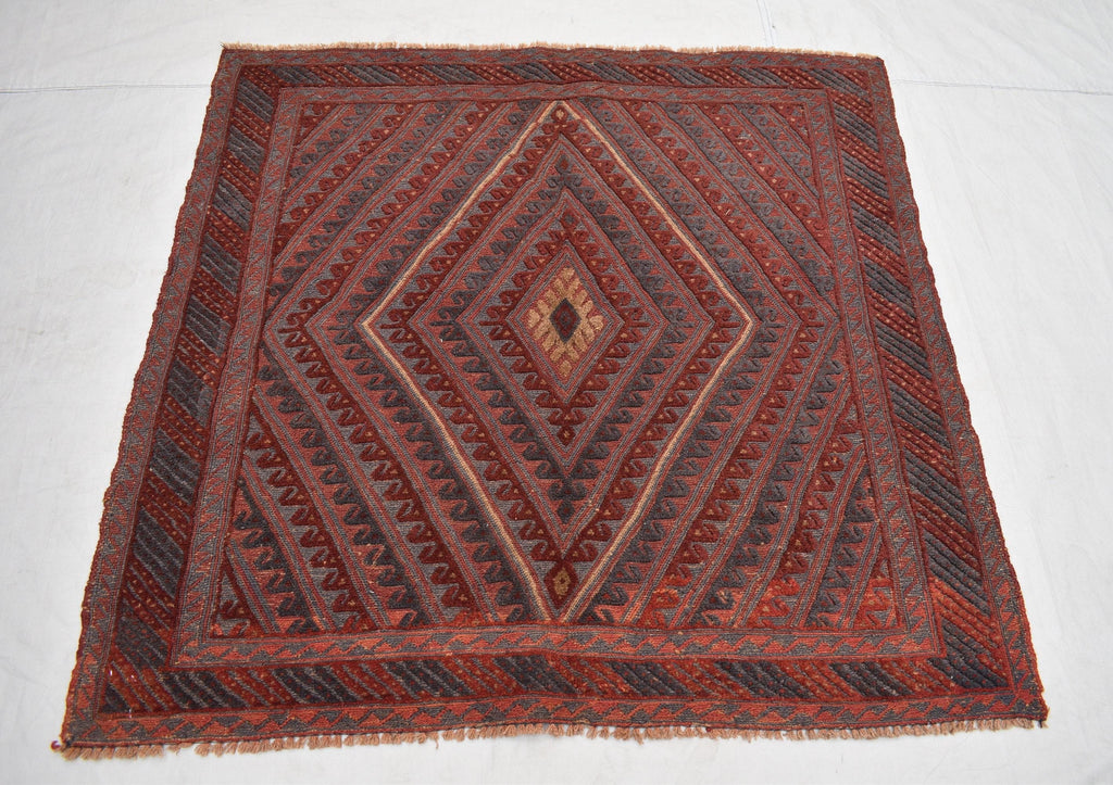 4x4Ft Square Area Rug, Afghan Handmade Mashwani Soft Rug, Tribal Rug, Turkmen Antique Geometric Rug, Rug Bedroom Rug, Dining Room Rug