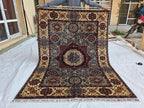 5x7ft Mamluk Blue Modern Rug – Handmade Wool Afghan Area Carpet – Traditional Geometric Oriental Design – Tribal Floor Rug, Living Room Rug