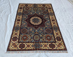 5x7ft Mamluk Blue Modern Rug – Handmade Wool Afghan Area Carpet – Traditional Geometric Oriental Design – Tribal Floor Rug, Living Room Rug