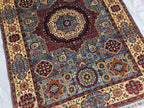 5x7ft Mamluk Blue Modern Rug – Handmade Wool Afghan Area Carpet – Traditional Geometric Oriental Design – Tribal Floor Rug, Living Room Rug