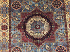 5x7ft Mamluk Blue Modern Rug – Handmade Wool Afghan Area Carpet – Traditional Geometric Oriental Design – Tribal Floor Rug, Living Room Rug