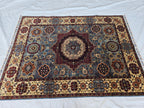 5x7ft Mamluk Blue Modern Rug – Handmade Wool Afghan Area Carpet – Traditional Geometric Oriental Design – Tribal Floor Rug, Living Room Rug