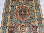 5x7ft Green Mamluk Rug – Handmade Wool Afghan Area Carpet – Traditional Geometric Oriental Design – Tribal Floor Rug, Living Room Rug