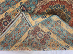 5x7ft Green Mamluk Rug – Handmade Wool Afghan Area Carpet – Traditional Geometric Oriental Design – Tribal Floor Rug, Living Room Rug