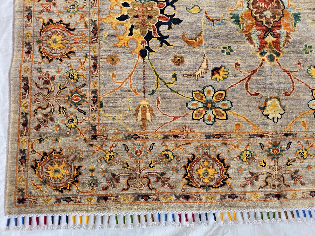 5x7ft Floral Afghan Rug – Handmade Wool Oriental Carpet – Turkmen Botanical Design – Traditional Persian Style Area Rug, Bedroom Rug