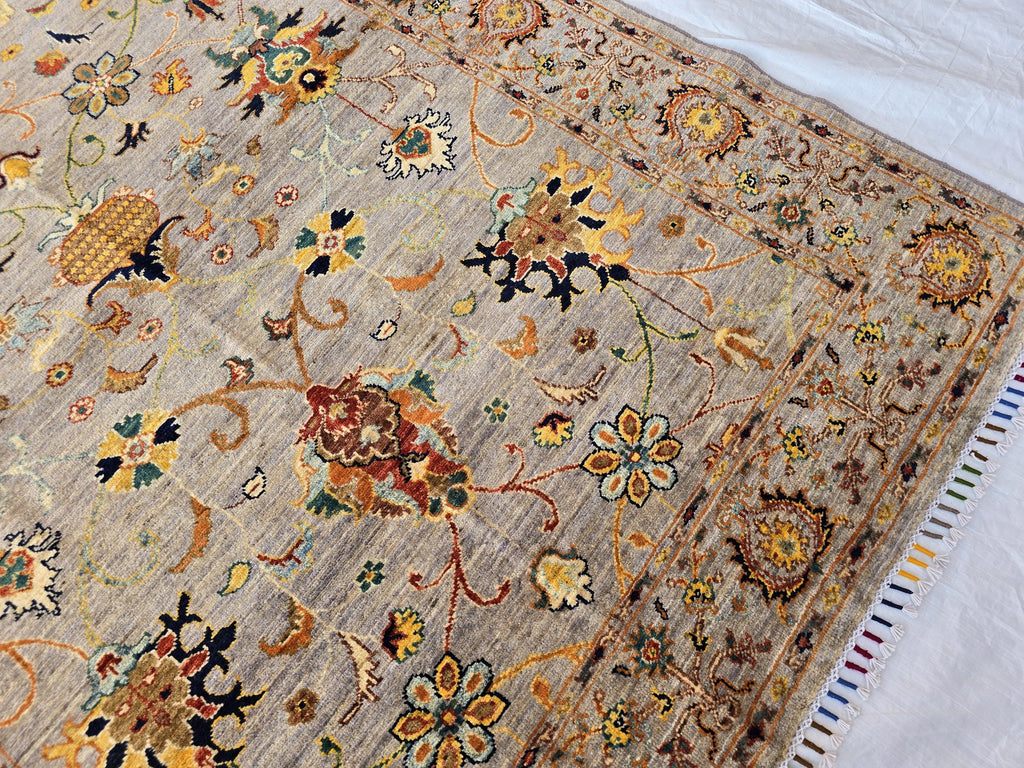 5x7ft Floral Afghan Rug – Handmade Wool Oriental Carpet – Turkmen Botanical Design – Traditional Persian Style Area Rug, Bedroom Rug