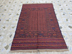 4x6ft, Turkmen Handmade Afghan Kilim Rug, Vintage Geometric Tribal Wool Rug, Boho Red Rug for Bedroom, Hallway, Entryway