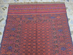 4x6ft, Turkmen Handmade Afghan Kilim Rug, Vintage Geometric Tribal Wool Rug, Boho Red Rug for Bedroom, Hallway, Entryway