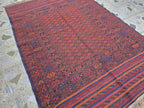 4x6ft, Turkmen Handmade Afghan Kilim Rug, Vintage Geometric Tribal Wool Rug, Boho Red Rug for Bedroom, Hallway, Entryway