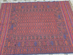 4x6ft, Turkmen Handmade Afghan Kilim Rug, Vintage Geometric Tribal Wool Rug, Boho Red Rug for Bedroom, Hallway, Entryway