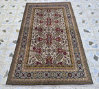 Shirvan Handwoven 4x7ft Vintage Afghan Rug, Geometric light beige and red Wool Area Rug, Living Room Rug, Bedroom Rug
