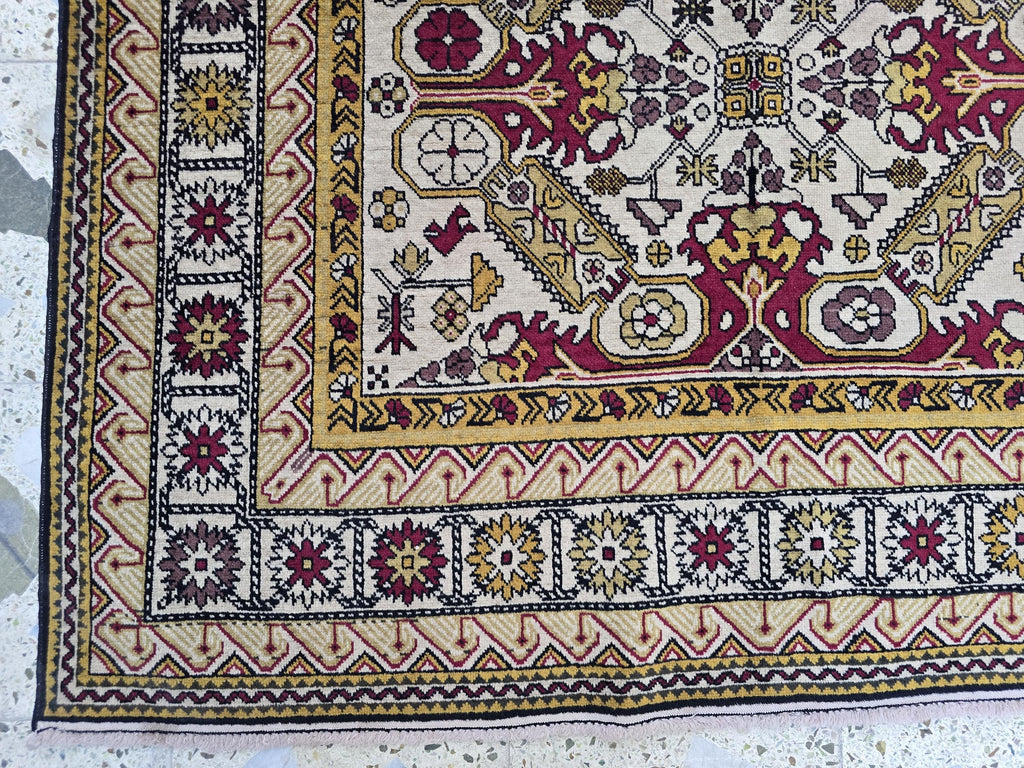 Shirvan Handwoven 4x7ft Vintage Afghan Rug, Geometric light beige and red Wool Area Rug, Living Room Rug, Bedroom Rug