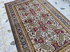Shirvan Handwoven 4x7ft Vintage Afghan Rug, Geometric light beige and red Wool Area Rug, Living Room Rug, Bedroom Rug
