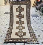 4x8ft, Natural Gabba Runner Rug – Handwoven Tribal Wool Rug, Neutral Boho Hallway Carpet, Turkmen Wool Area Rug, Rug for Entryway, Farmhouse