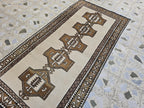 4x8ft, Natural Gabba Runner Rug – Handwoven Tribal Wool Rug, Neutral Boho Hallway Carpet, Turkmen Wool Area Rug, Rug for Entryway, Farmhouse