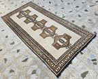 4x8ft, Natural Gabba Runner Rug – Handwoven Tribal Wool Rug, Neutral Boho Hallway Carpet, Turkmen Wool Area Rug, Rug for Entryway, Farmhouse