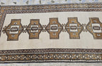 4x8ft, Natural Gabba Runner Rug – Handwoven Tribal Wool Rug, Neutral Boho Hallway Carpet, Turkmen Wool Area Rug, Rug for Entryway, Farmhouse