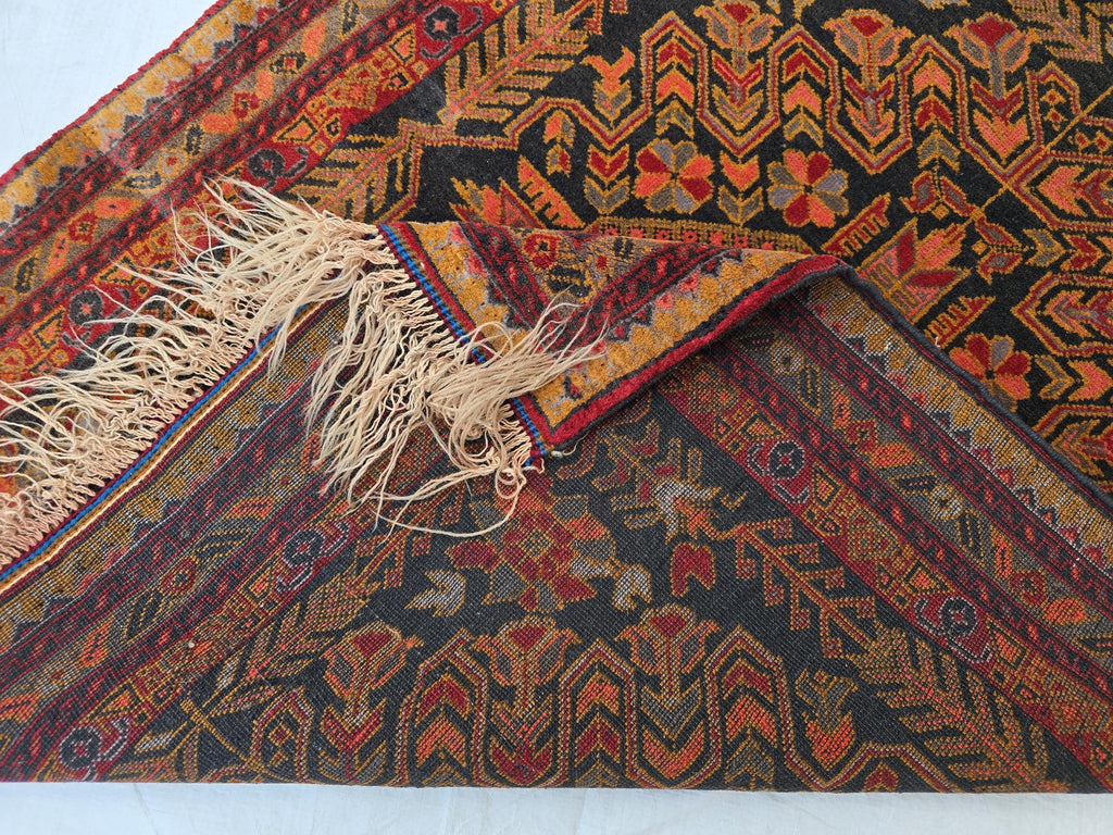 Vintage Persian Runner Rug 90 Years Old – Handwoven Tribal Herati Design – Long Narrow Hallway Rug 12.6x2.8 ft – Wool Oriental Rug