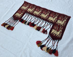 Handmade Afghan Tribal Wall Hanging Animal Print– Wool Textile with Tassels – 4.2 x 1.1 ft – Red & Cream Ethnic Decor – Nomadic Wall Art