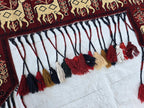Handmade Afghan Tribal Wall Hanging Animal Print– Wool Textile with Tassels – 4.2 x 1.1 ft – Red & Cream Ethnic Decor – Nomadic Wall Art