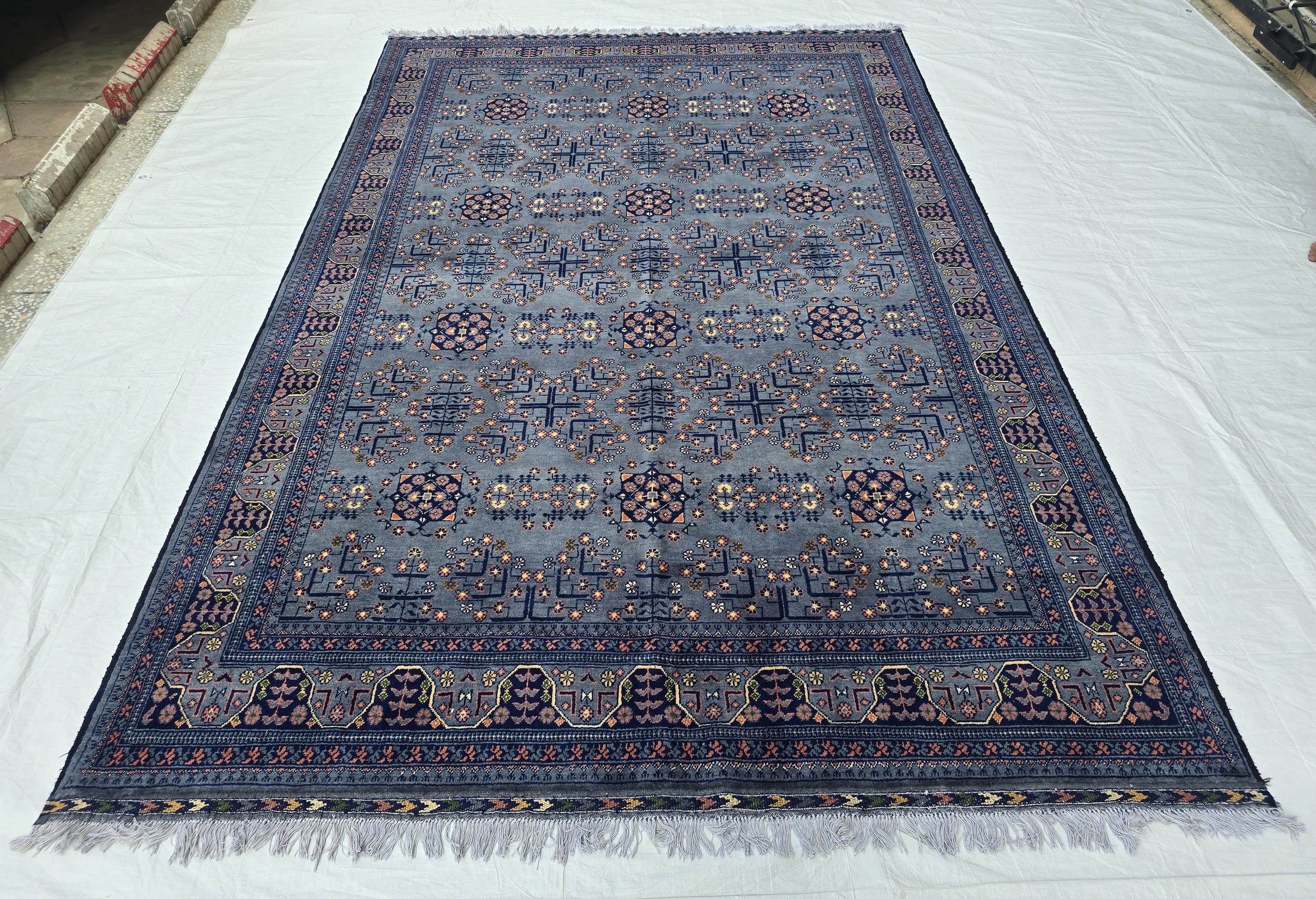 6x10 Large Bukhara Rug – Handwoven Silver Gray Wool Carpet – Traditional Afghan Design – Oriental Area Rug, Perfect for Living Room 300x199