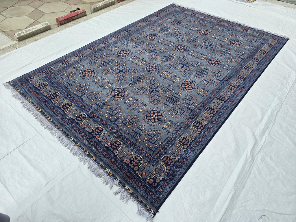 6x10 Large Bukhara Rug – Handwoven Silver Gray Wool Carpet – Traditional Afghan Design – Oriental Area Rug, Perfect for Living Room 300x199