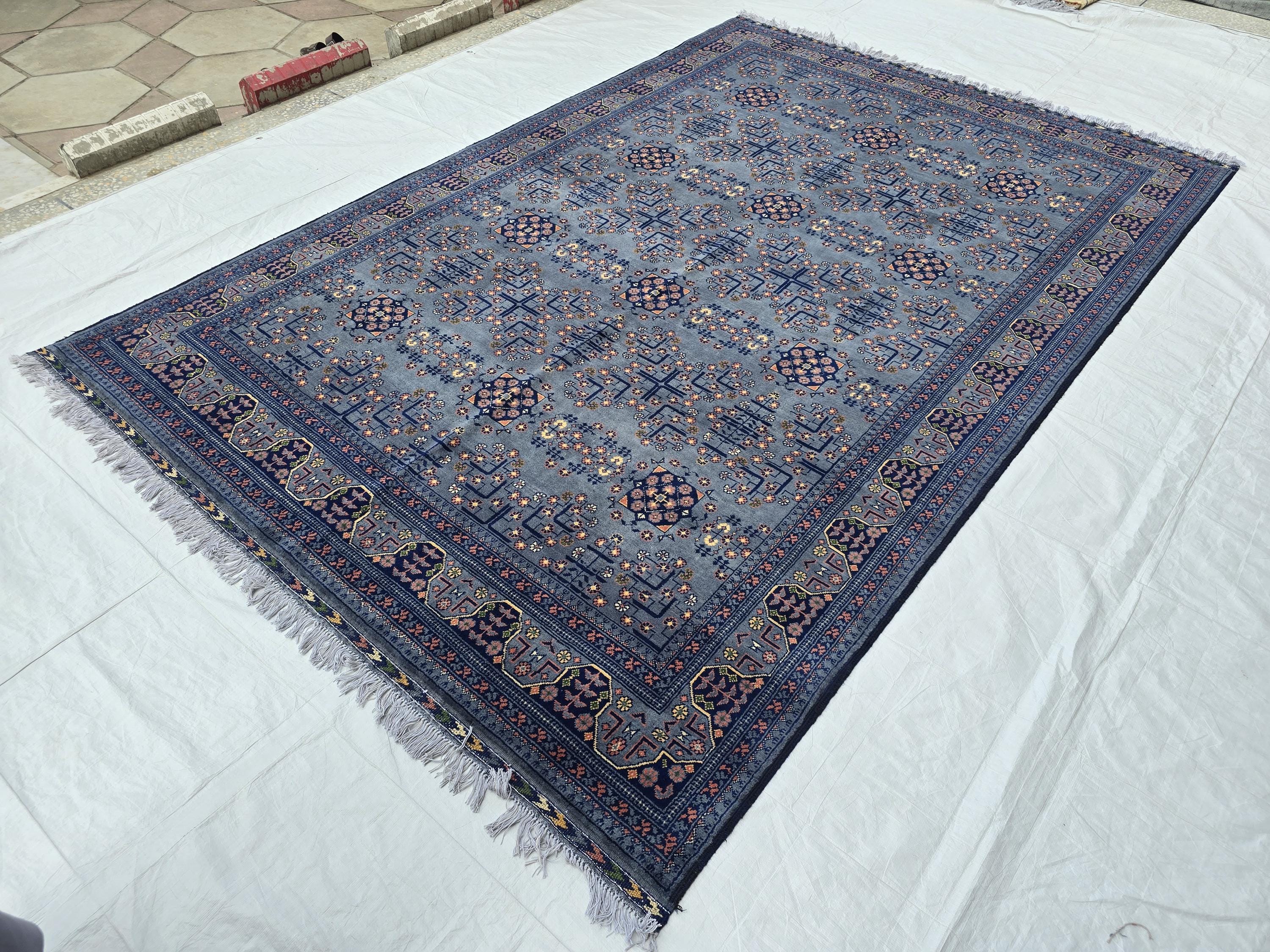 6x10 Large Bukhara Rug – Handwoven Silver Gray Wool Carpet – Traditional Afghan Design – Oriental Area Rug, Perfect for Living Room 300x199