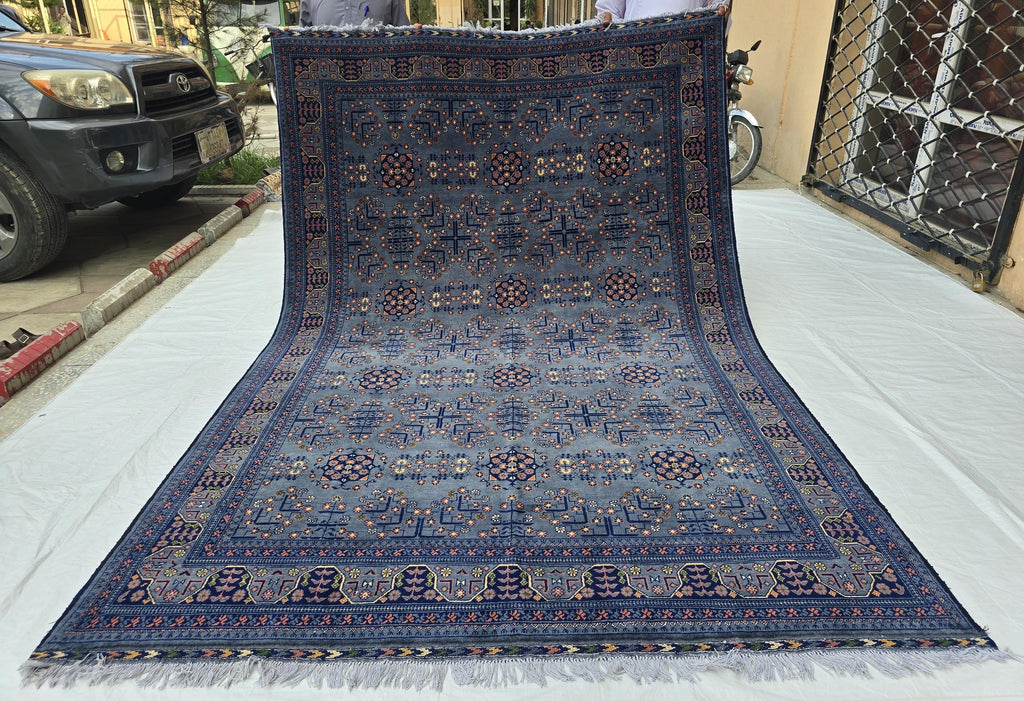 6x10 Large Bukhara Rug – Handwoven Silver Gray Wool Carpet – Traditional Afghan Design – Oriental Area Rug, Perfect for Living Room 300x199