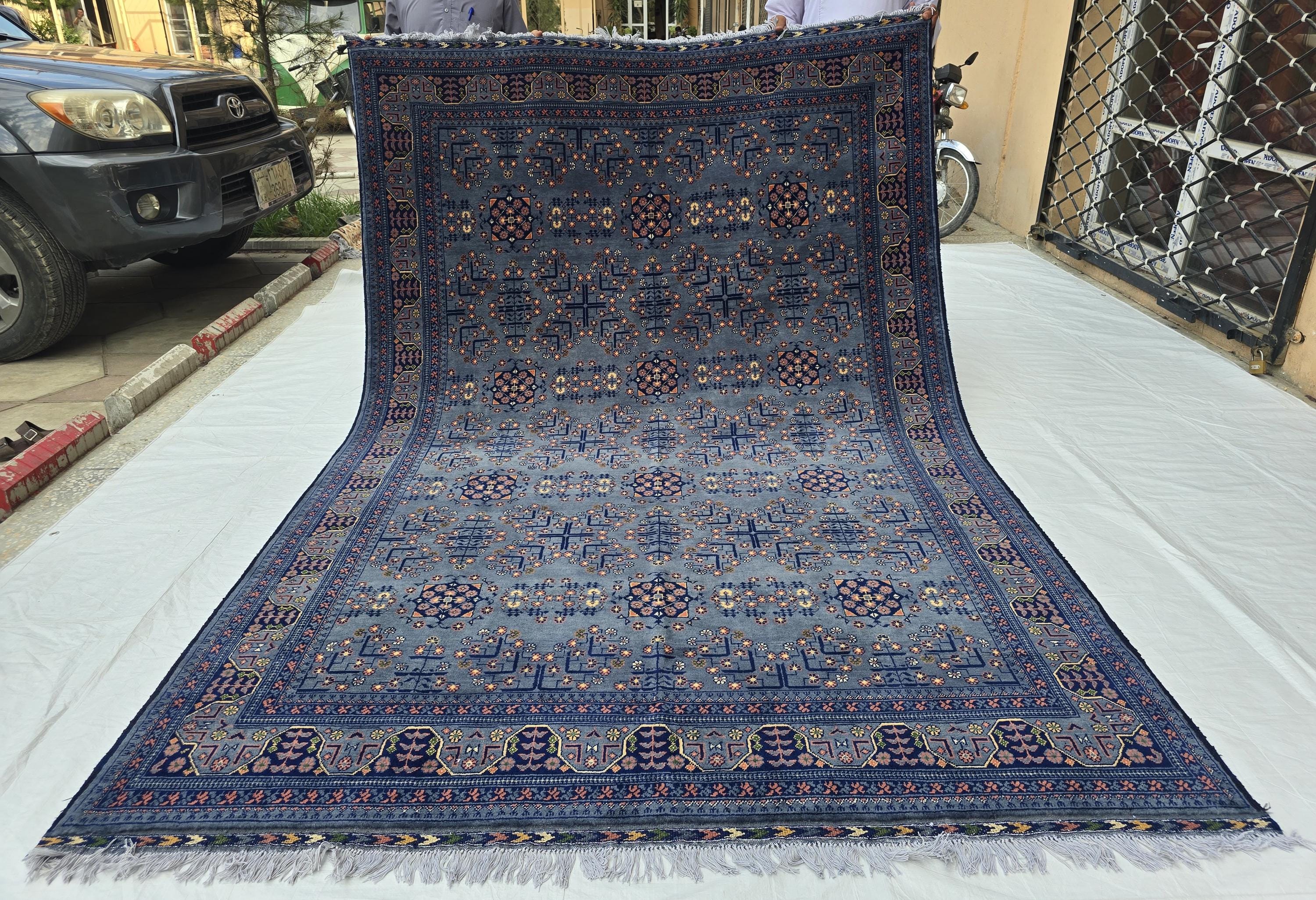 6x10 Large Bukhara Rug – Handwoven Silver Gray Wool Carpet – Traditional Afghan Design – Oriental Area Rug, Perfect for Living Room 300x199