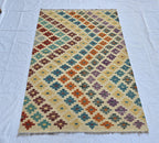 4x5 Handwoven Flatweave Afghan Kilim Rug, Turkmen Wool Area Rug, Geometric Multicolor Rug, Boho Home Decor, Living Room Rug, Bedroom Rug