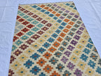 4x5 Handwoven Flatweave Afghan Kilim Rug, Turkmen Wool Area Rug, Geometric Multicolor Rug, Boho Home Decor, Living Room Rug, Bedroom Rug