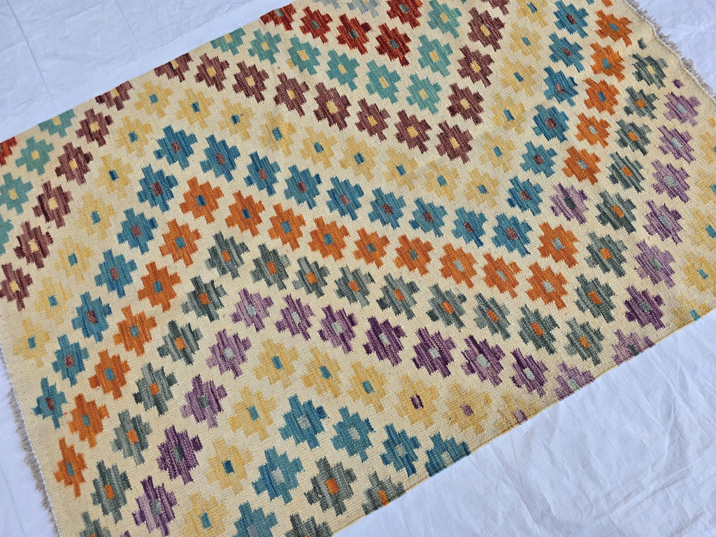 4x5 Handwoven Flatweave Afghan Kilim Rug, Turkmen Wool Area Rug, Geometric Multicolor Rug, Boho Home Decor, Living Room Rug, Bedroom Rug