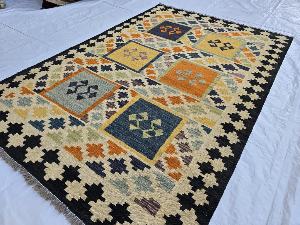 4x6 Flatweave Afghan Handwoven Rug, Turkmen Wool Area Rug, Persian Home Decor Rug, Affordable Price, Bedroom Rug, Kitchen Rug, entryway rug