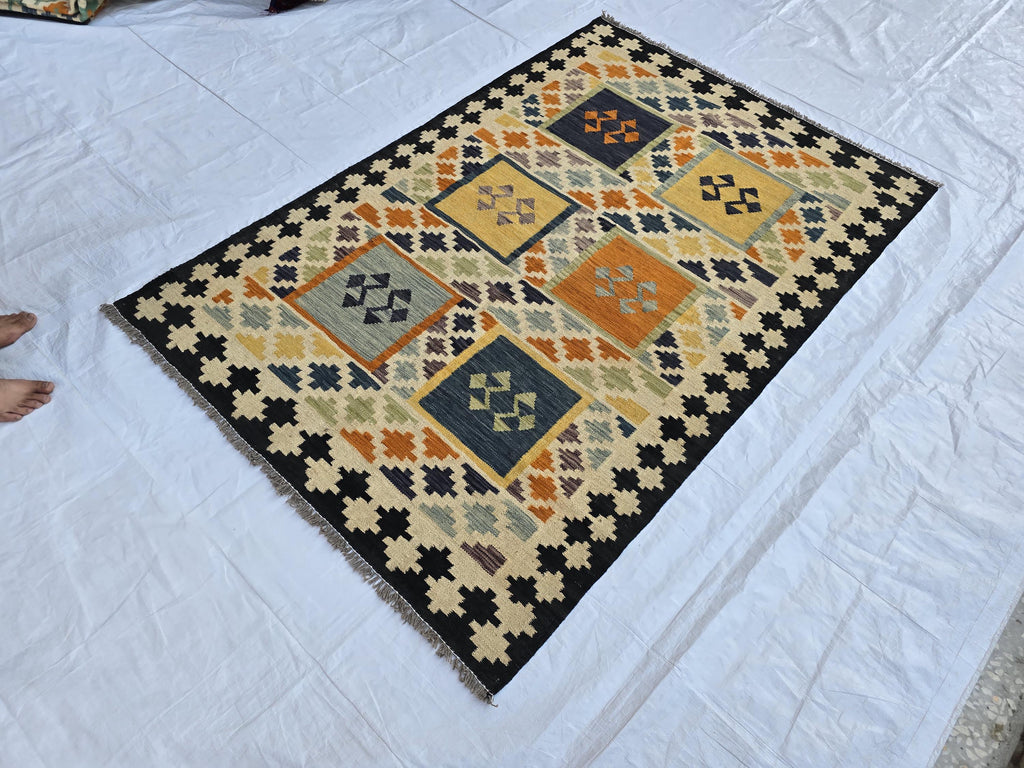 4x6 Flatweave Afghan Handwoven Rug, Turkmen Wool Area Rug, Persian Home Decor Rug, Affordable Price, Bedroom Rug, Kitchen Rug, entryway rug