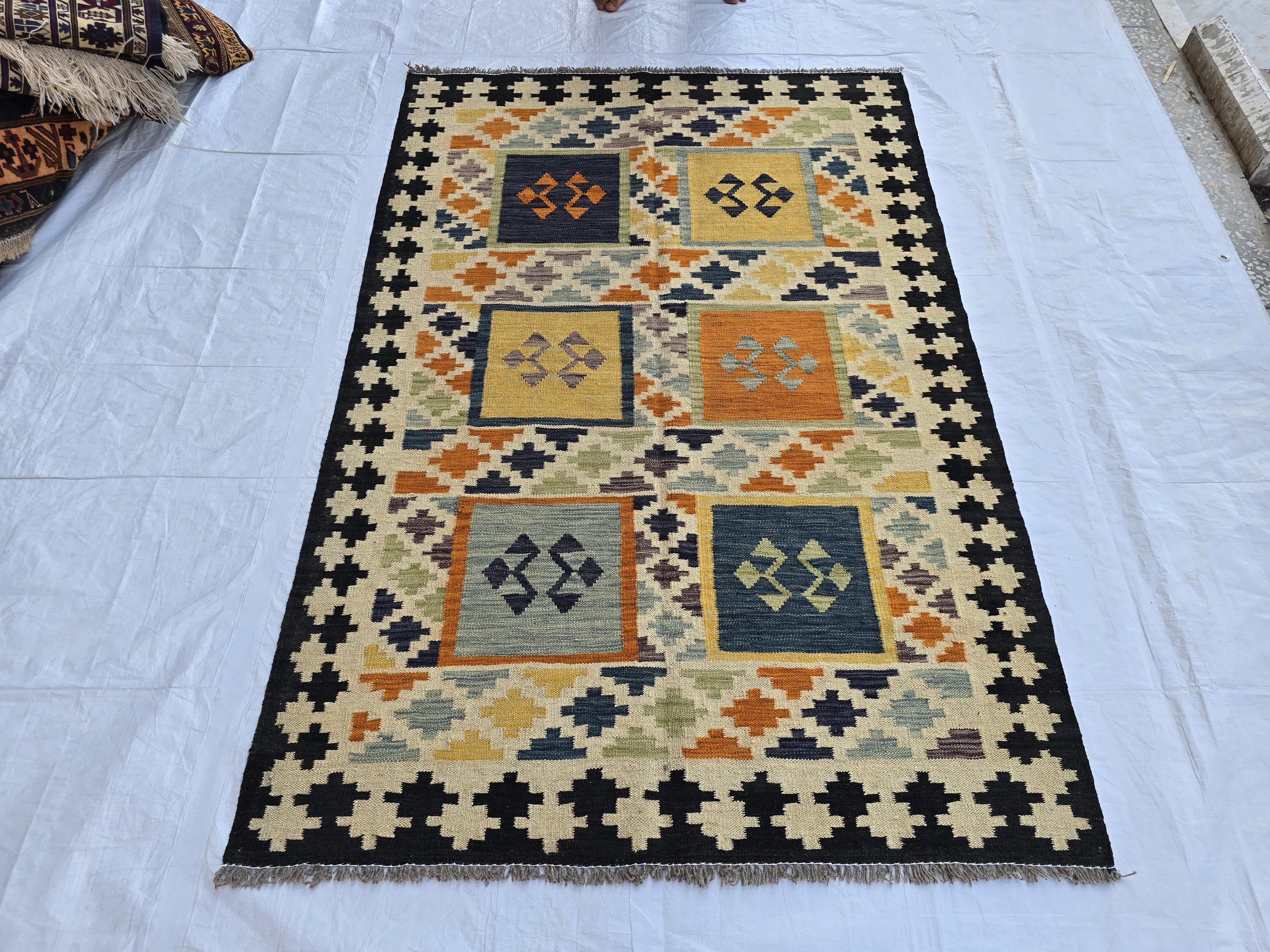 4x6 Flatweave Afghan Handwoven Rug, Turkmen Wool Area Rug, Persian Home Decor Rug, Affordable Price, Bedroom Rug, Kitchen Rug, entryway rug