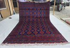 6x10 Turkmen Handwoven Large Bukhara Rug, Navy Blue and Red Geometric Wool Area Rug, High Pile Rug, Rug for Living Room, Bedroom Rug 296x196